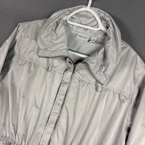 Zenergy by Chicos Jacket Womens 3 / 16 Silver Grey Athleisure Zip Up Drawstring